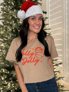 holly jolly christmas santa graphic crop t-shirt