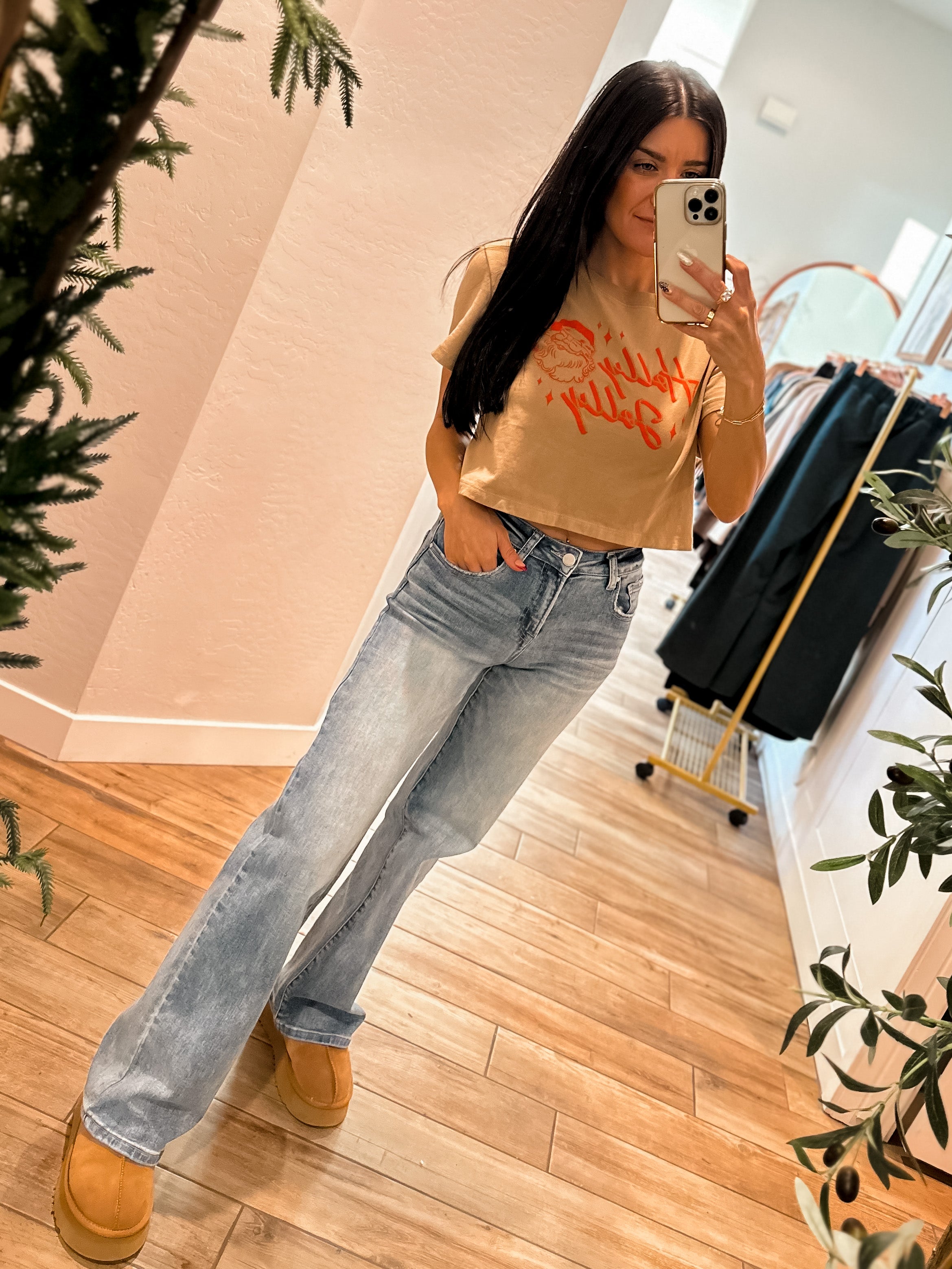 holly jolly christmas santa graphic crop t-shirt