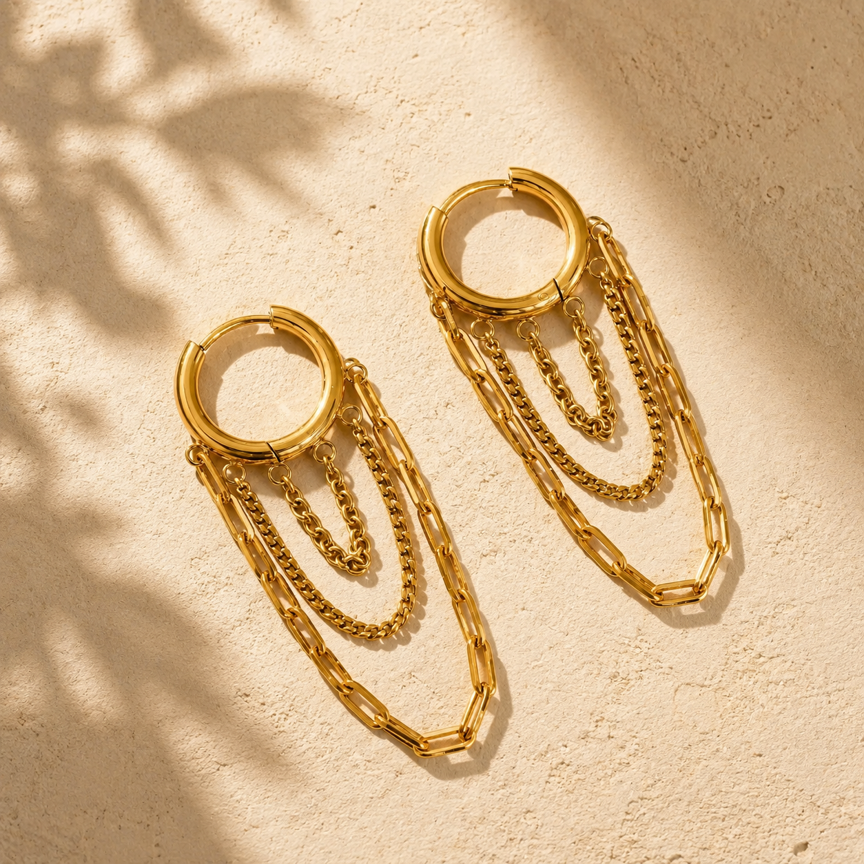 Women's non-tarnish gold chain drop huggie earrings