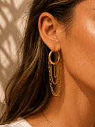 Women's non-tarnish gold chain drop huggie earrings