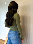 womens olive green soft basic henley button down long sleeve