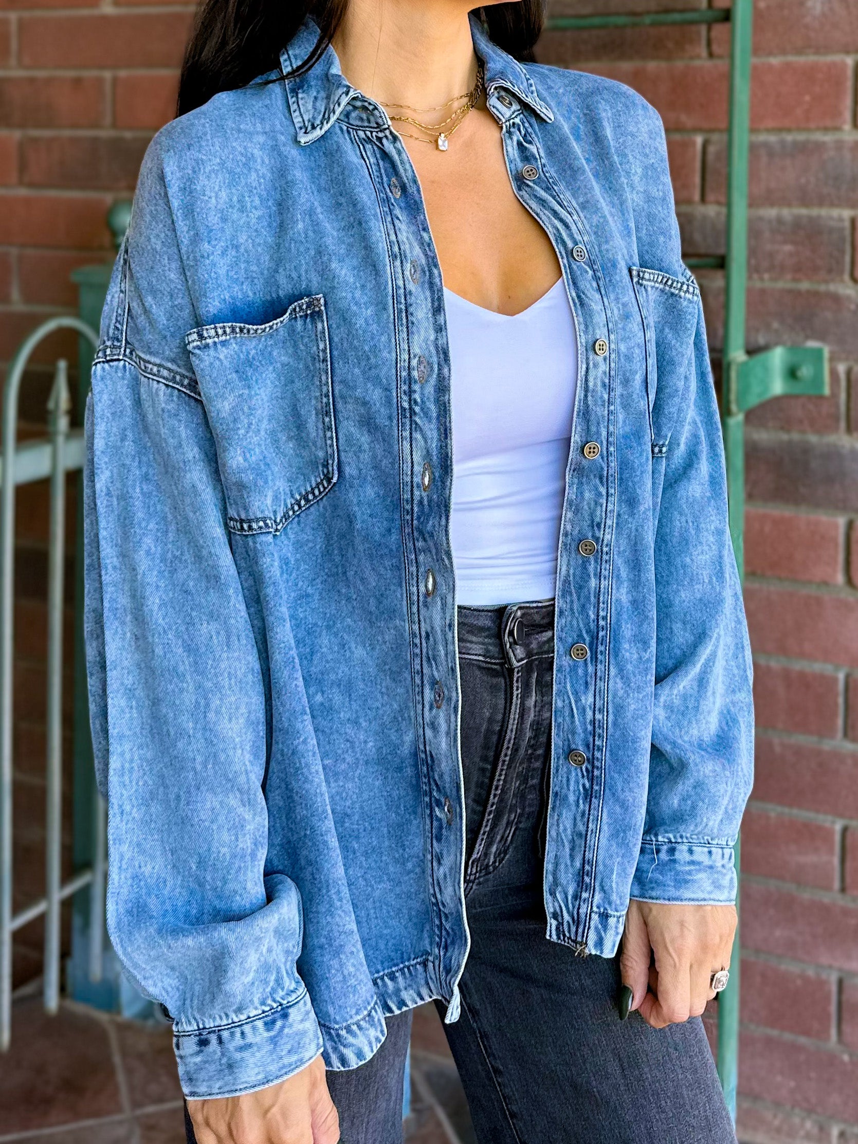 Women's oversized relaxed soft denim button down shaket