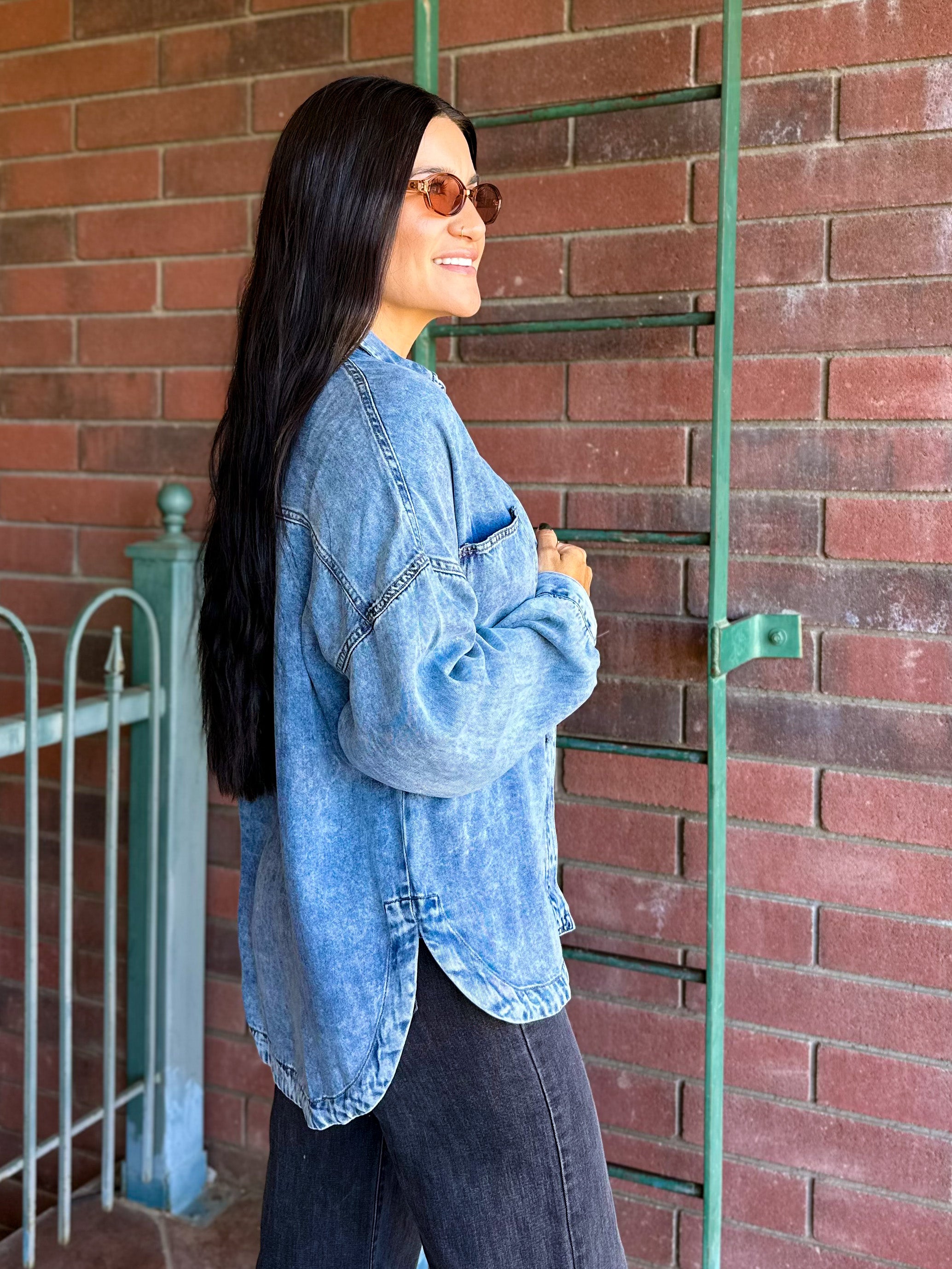 Women's oversized relaxed soft denim button down shaket