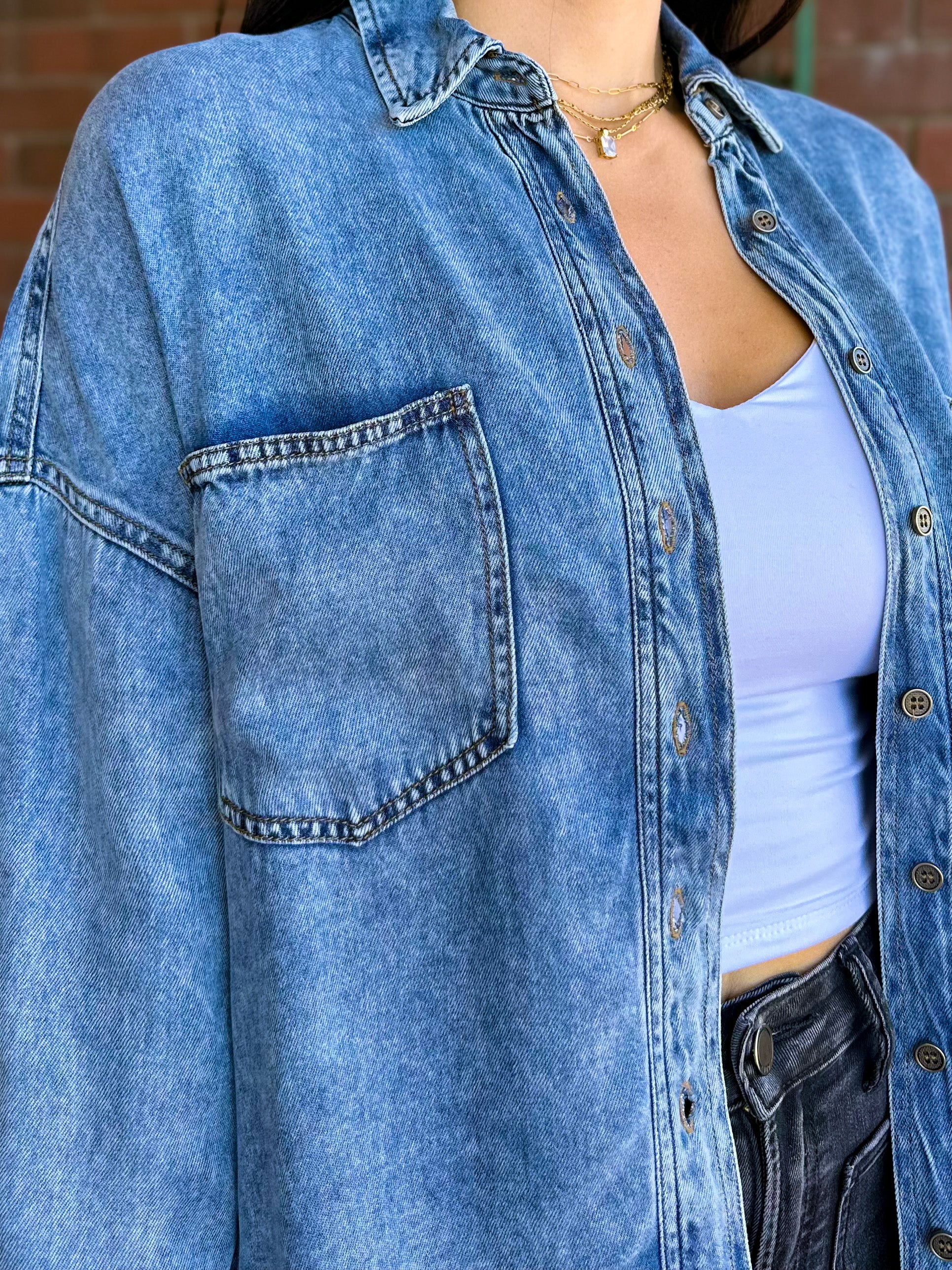 Women's oversized relaxed soft denim button down shaket