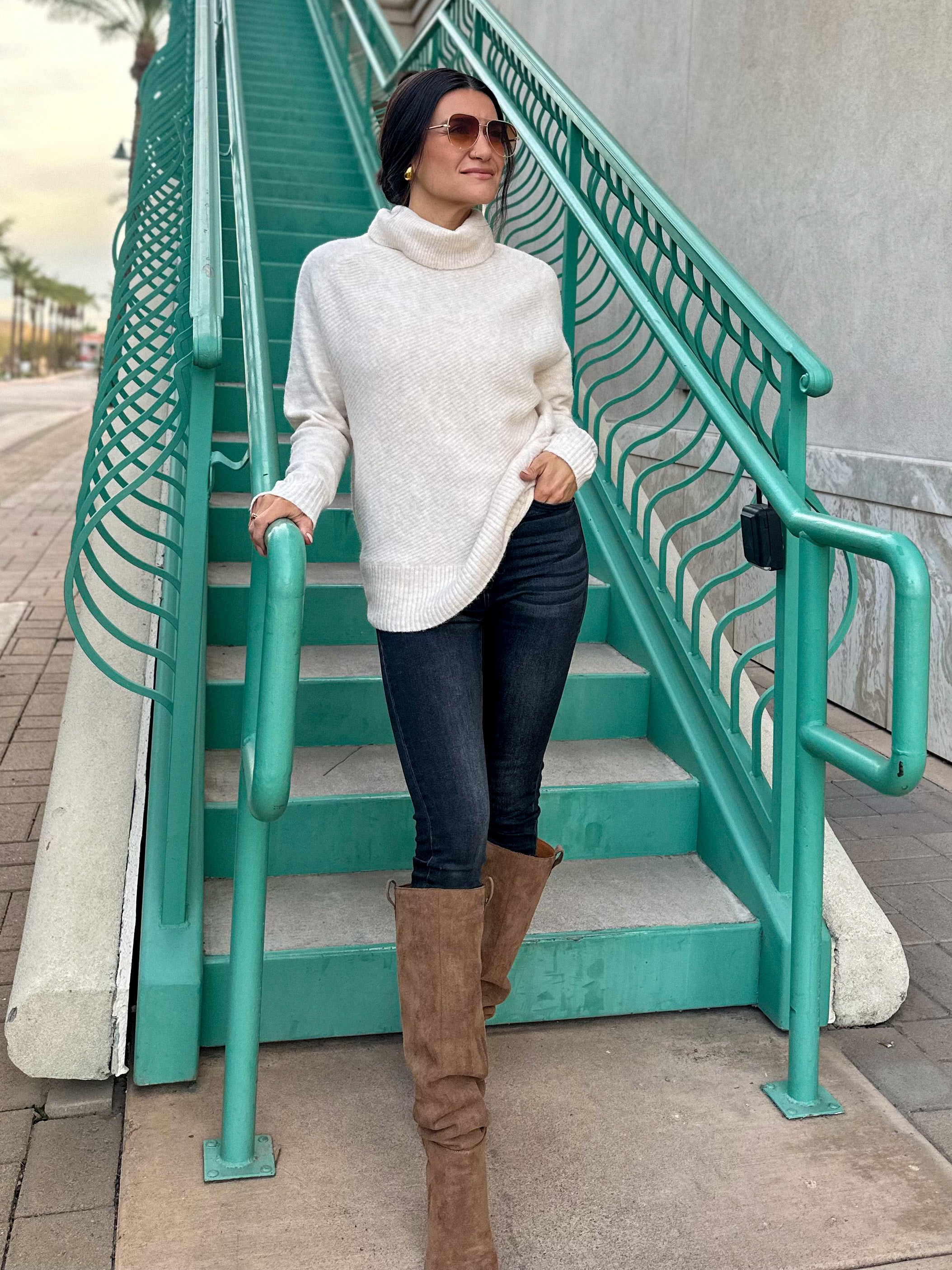 Women's soft oversized oat turtleneck long sweater