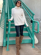 Women's soft oversized oat turtleneck long sweater