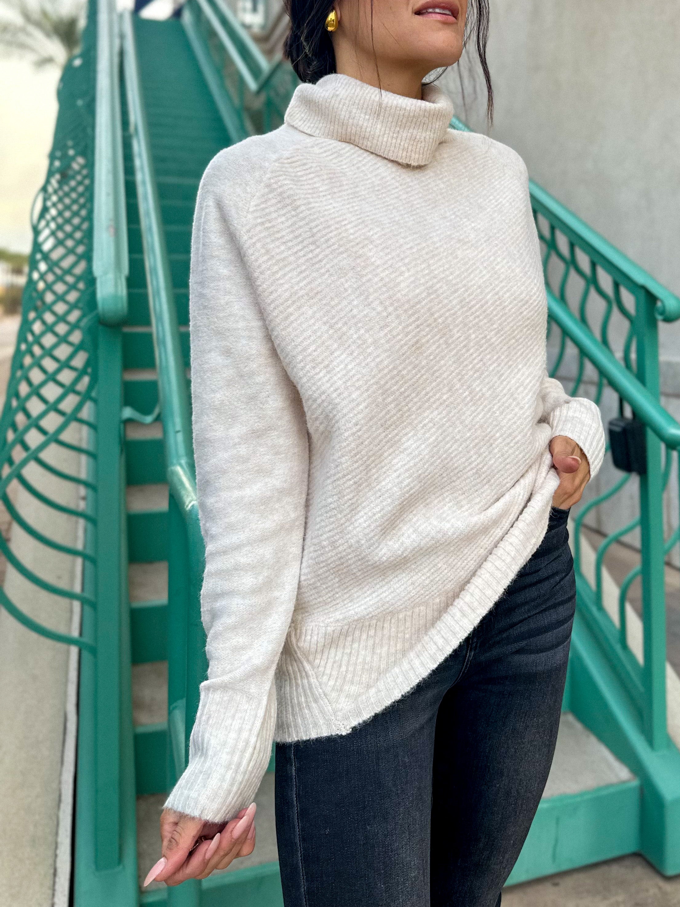 Women's soft oversized oat turtleneck long sweater