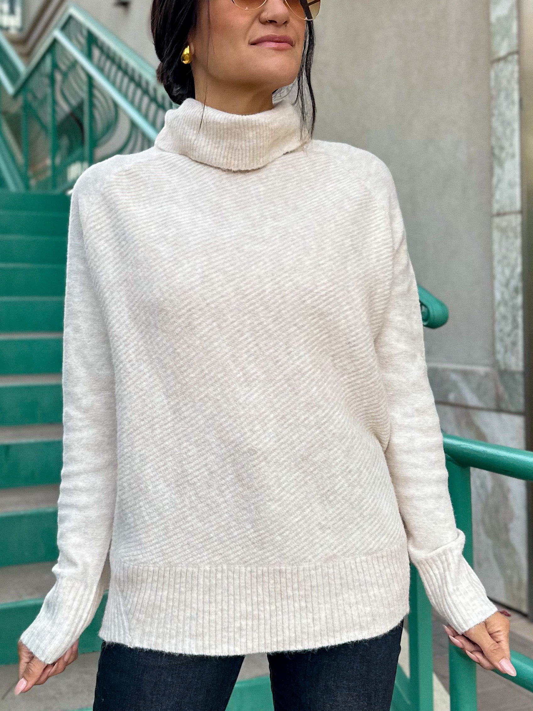 Women's soft oversized oat turtleneck long sweater