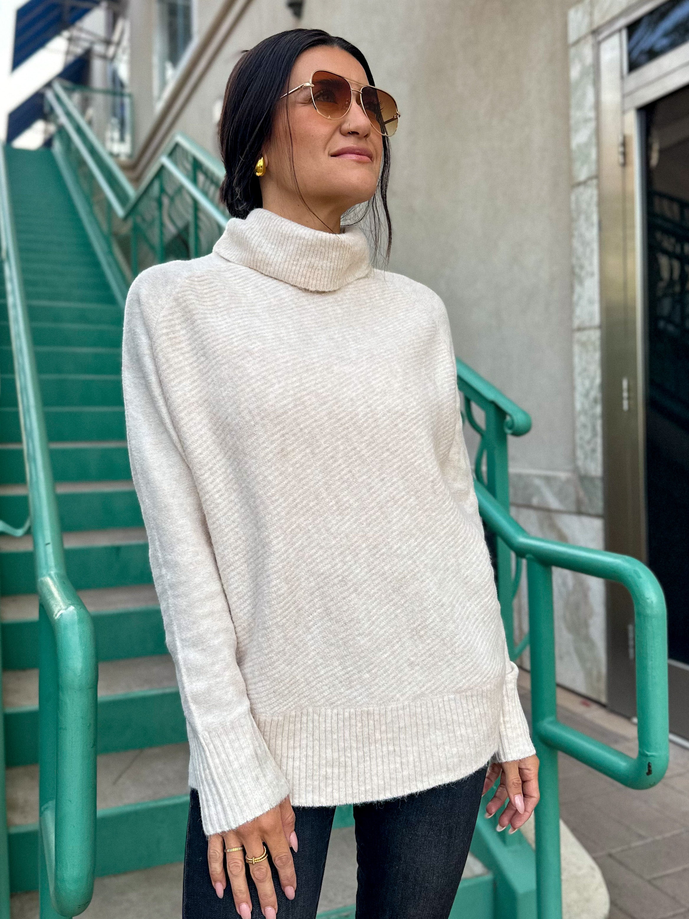 Women's soft oversized oat turtleneck long sweater
