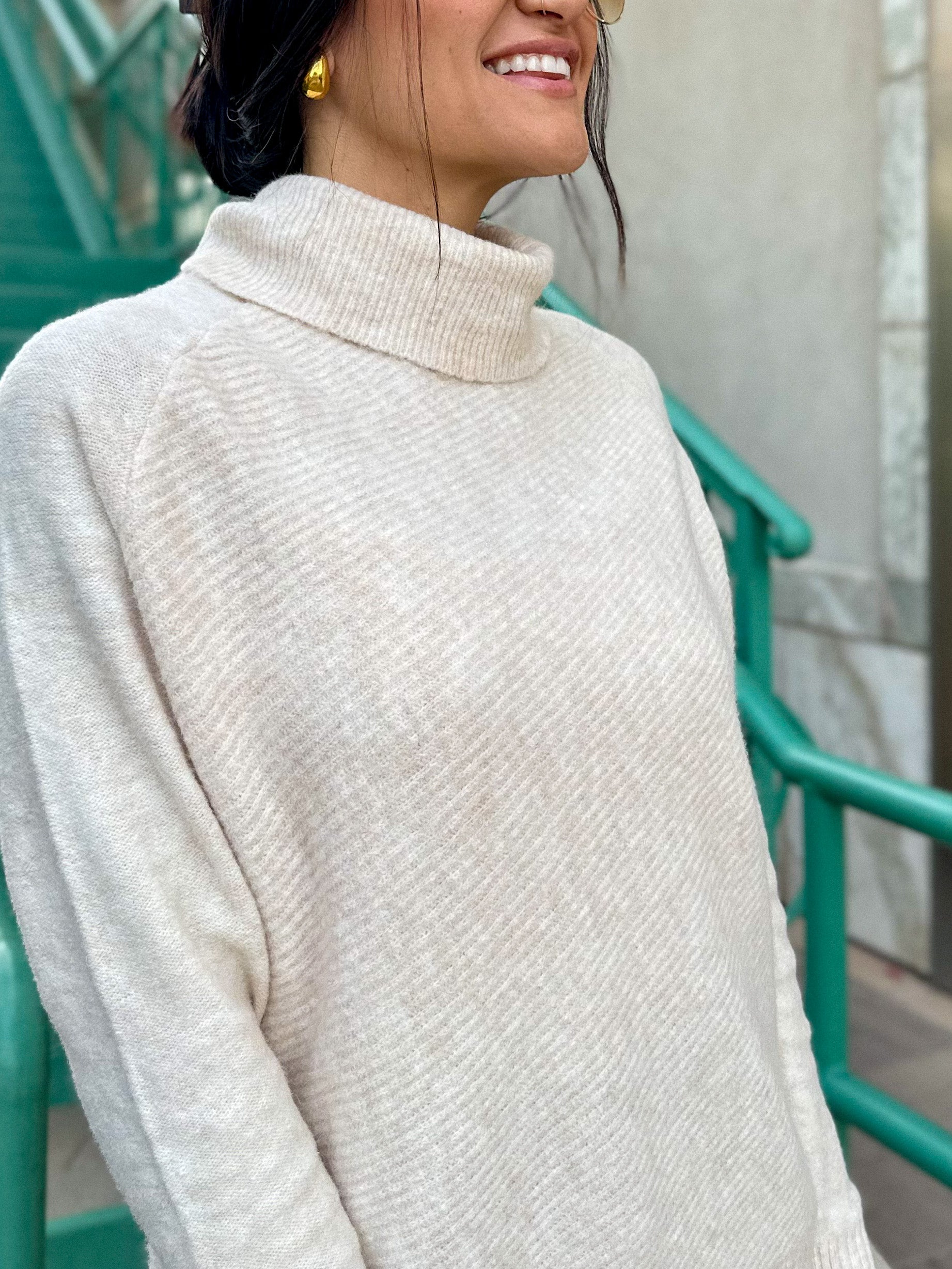 Women's soft oversized oat turtleneck long sweater