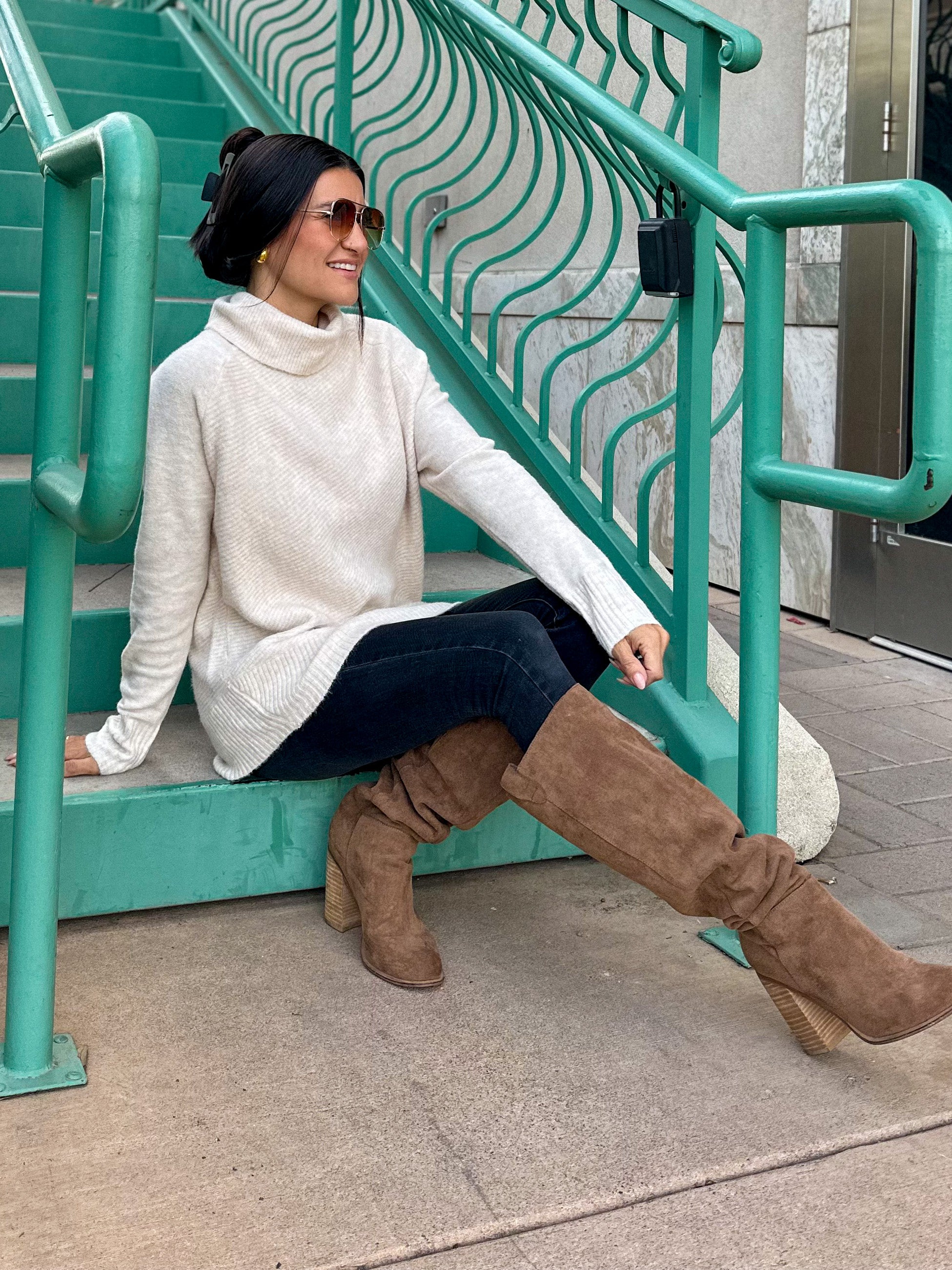 Women's soft oversized oat turtleneck long sweater