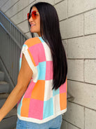Women's pink, orange, blue, and white multi-color block relaxed fit knit tank