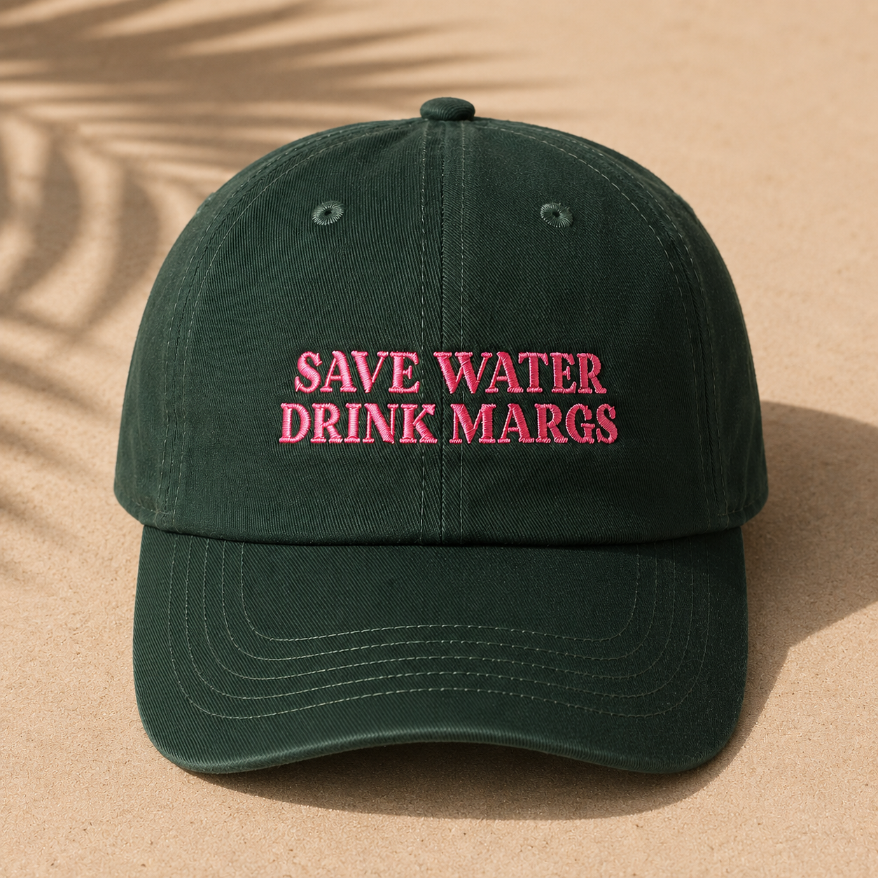 Save water drink margs womens baseball cap - dark green and pink