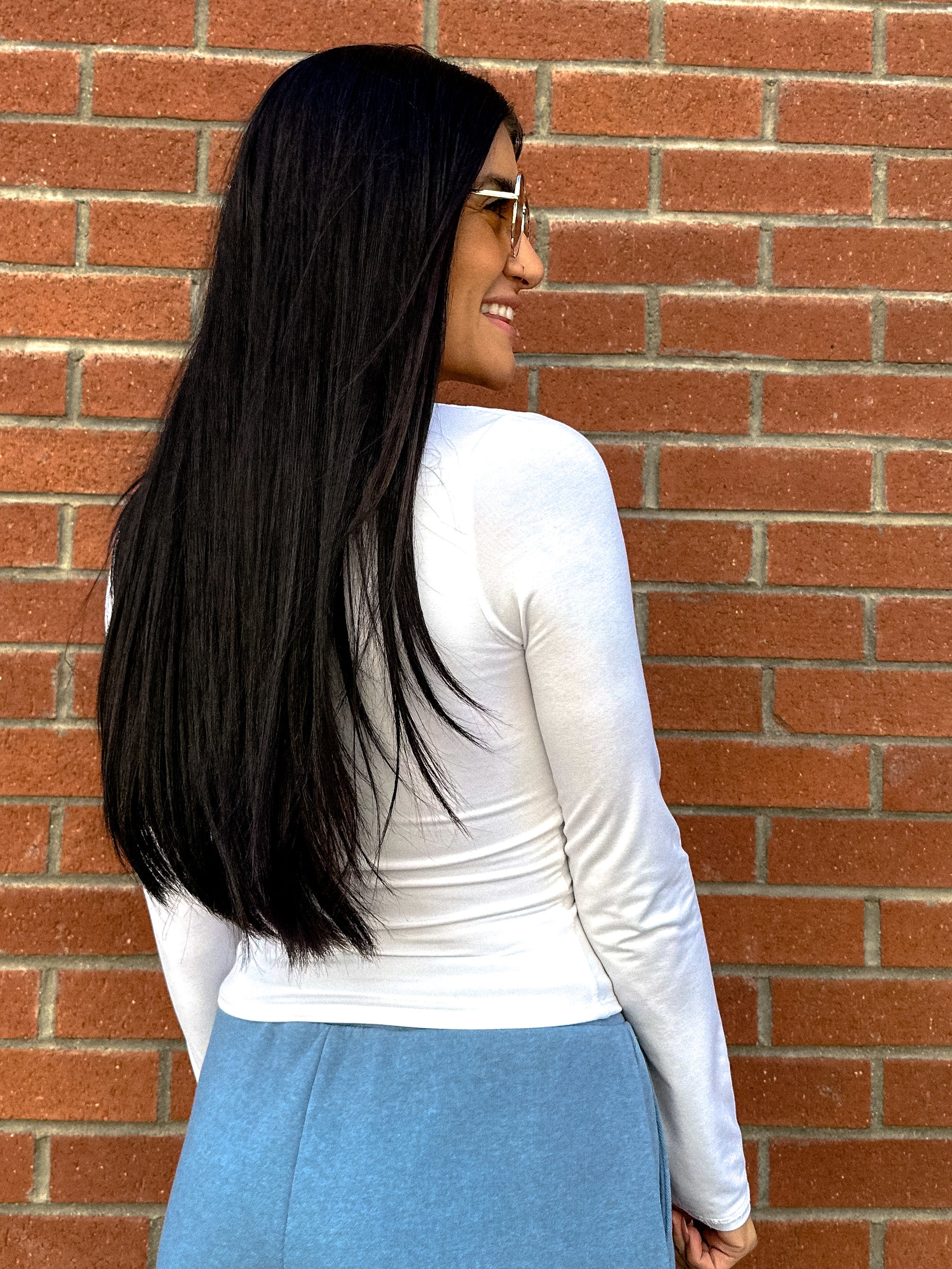 women's double lined white buttery soft comfy basic scoop neck long sleeve top