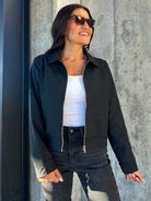 Women's everyday classy basic zip up black jacket