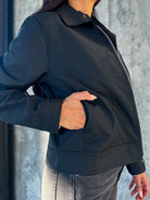 Women's everyday classy basic zip up black jacket