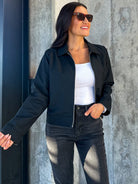 Women's everyday classy basic zip up black jacket