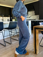 Women's soft and comfortable ribbed corduroy wide leg pants athleisure set 