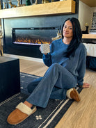 Women's soft and comfortable ribbed corduroy wide leg pants athleisure set 