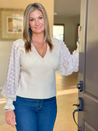 Dot Sleeve Wrap Cream Sweater