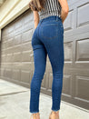 dark wash high rise skinny jeans