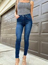 dark wash high rise skinny jeans