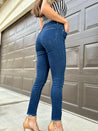 dark wash high rise skinny jeans