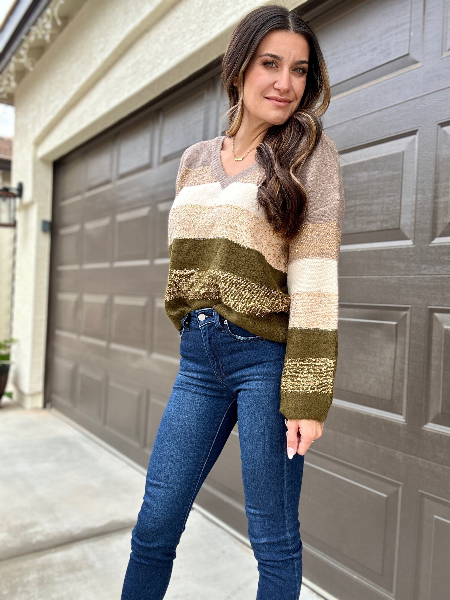 Block Stripe Sequin Sweater