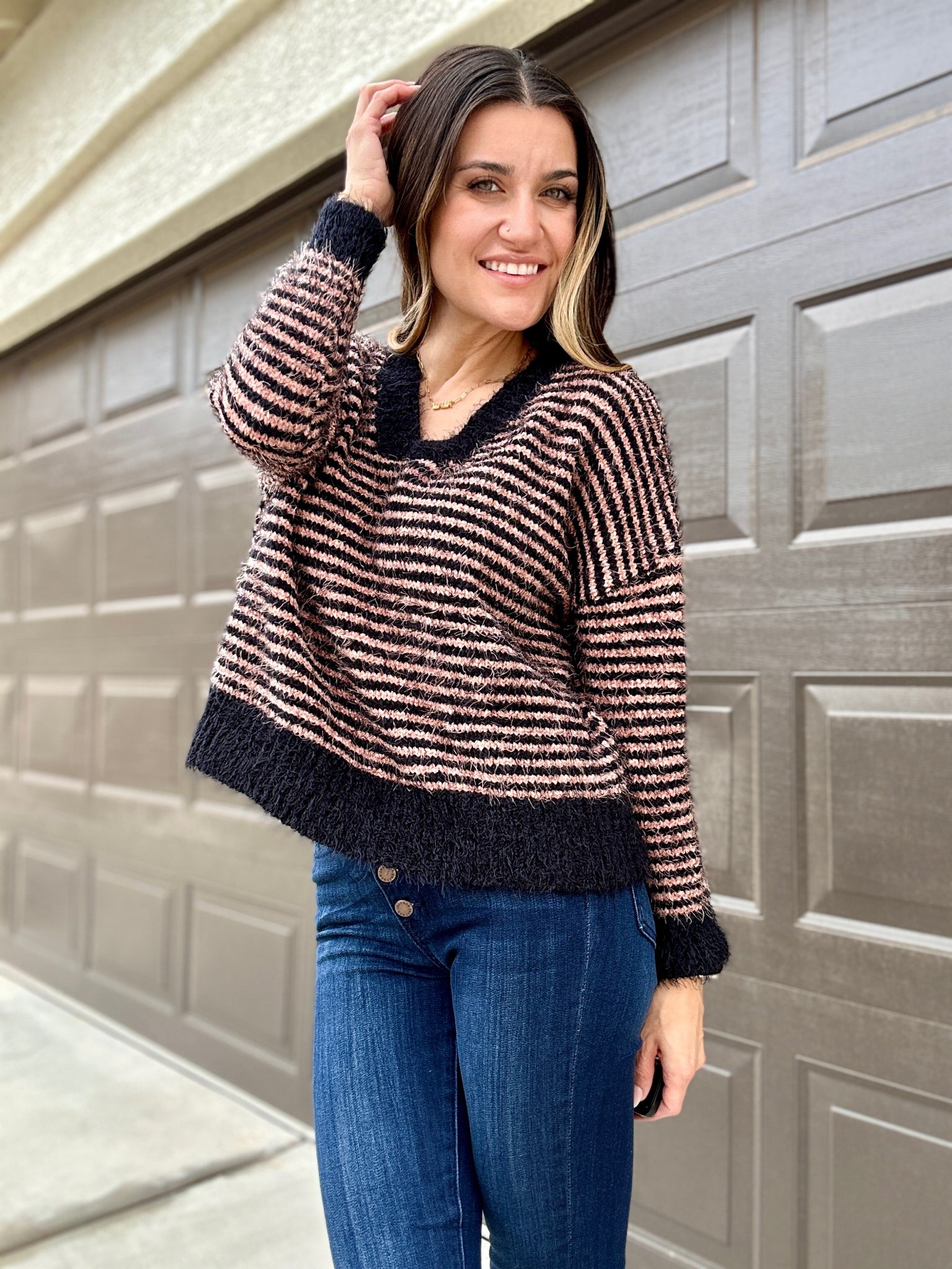 Striped Fuzzy Pullover Sweater