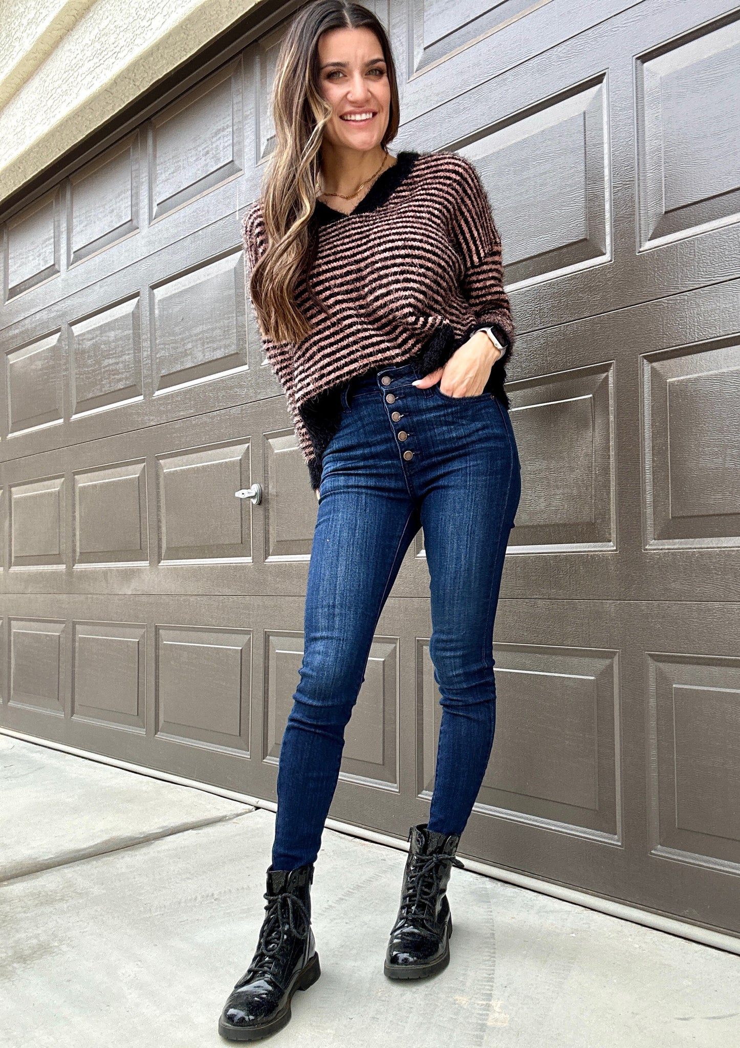 Striped Fuzzy Pullover Sweater