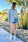 women's stripe button down
